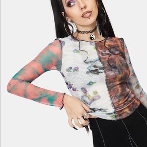 NWOT Spliced Patchwork Mesh Top
